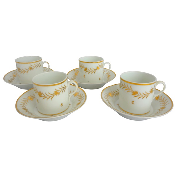 Niderviller : porcelain coffee set - 4 coffee cups - signed