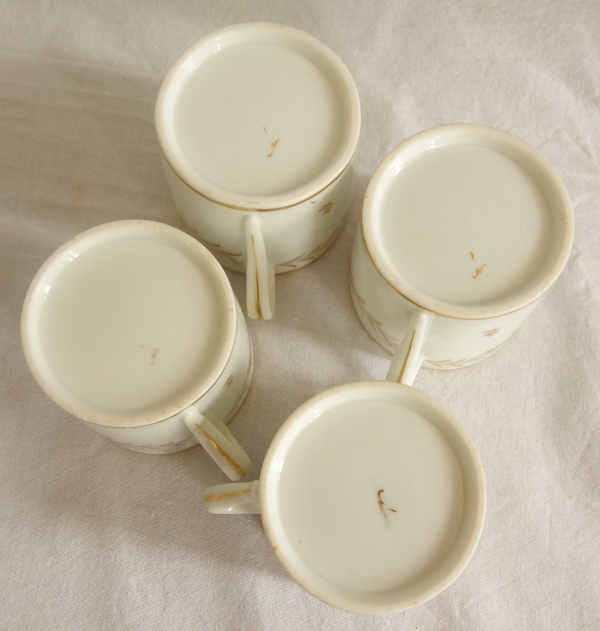 Niderviller : porcelain coffee set - 4 coffee cups - signed