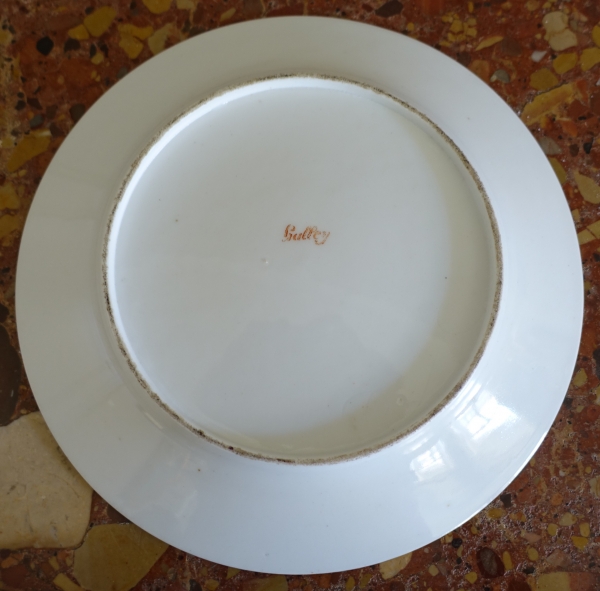 Manufacture Halley : suite de 6 assiettes de table en porcelaine dorée d'époque Empire signées