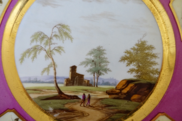 Manufacture Halley : suite de 6 assiettes de table en porcelaine dorée d'époque Empire signées