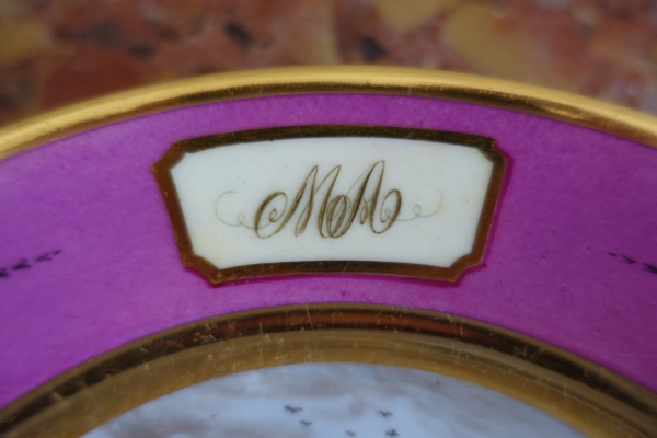 Manufacture Halley : suite de 6 assiettes de table en porcelaine dorée d'époque Empire signées