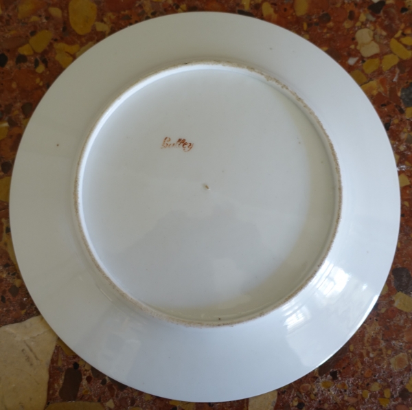 Manufacture Halley : suite de 6 assiettes de table en porcelaine dorée d'époque Empire signées