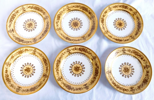 6 Empire porcelain table plates, Schoelcher manufacture, early 19th century