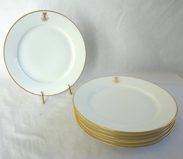 Set of 6 Sevres porcelain table plates, crown of count - signed, dated 1868