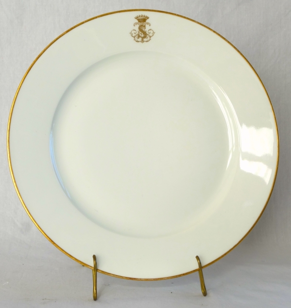 Set of 6 Sevres porcelain table plates, crown of count - signed, dated 1868