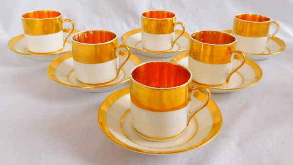 Service à café - 6 tasses litron Empire en porcelaine de Paris dorée à l'or fin - époque Restauration