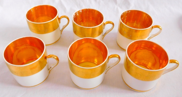 Empire Paris porcelain coffee set : 6 cups enhanced with fine gold - early 19th century