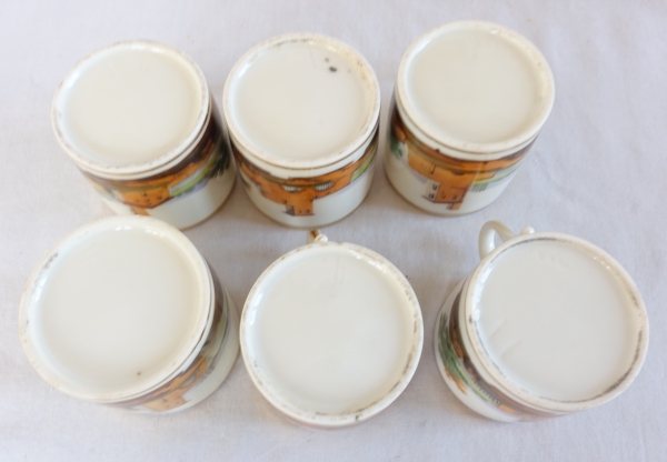 6 Empire polychromatic Paris porcelain coffee cups, early 19th century circa 1820