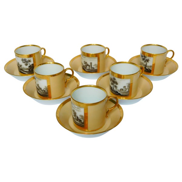 Set of 6 Paris porcelain coffee cups, manufacture of Halley, Empire period, early 19th century
