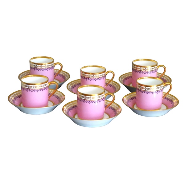 Sevres Royal Manufacture - 1821 : set of 6 polychromatic porcelain cups