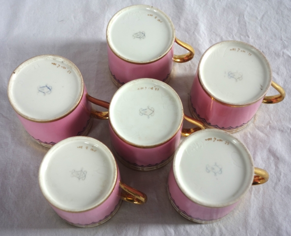 Sevres Royal Manufacture - 1821 : set of 6 polychromatic porcelain cups