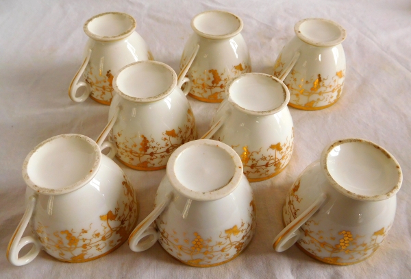 Service à café, 8 tasses Empire en porcelaine de Paris dorée à l'or fin