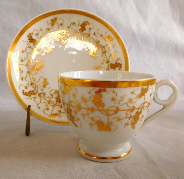 Service à café, 8 tasses Empire en porcelaine de Paris dorée à l'or fin