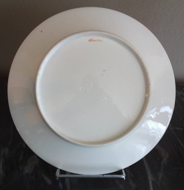 Manufacture Schoelcher : assiette en porcelaine polychrome & or, époque Restauration - signée