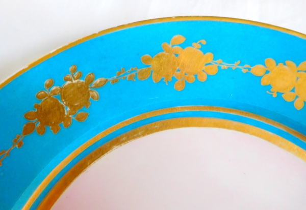 Sevres porcelain plate enhanced with fine gold, polychrom bird decoration, 1867 - 19th century