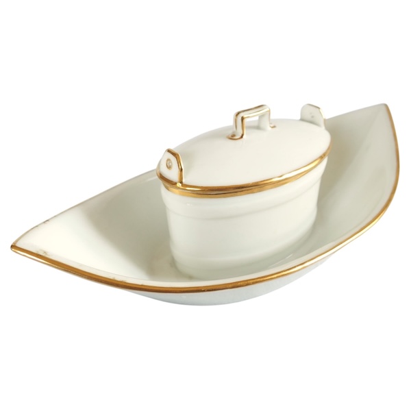 Nast : Empire porcelain butter dish enhanced with fine gold - early 19th century