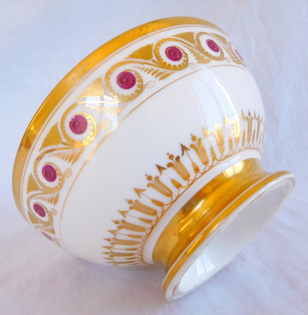Bol à biscuits Empire en porcelaine pourpre & filets or, Manufacture Deroche, début XIXe siècle