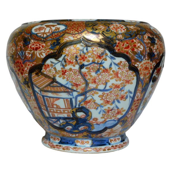 Grande potiche cache-pot / centre de table en porcelaine de Chine décor Imari doré à l'or, époque XIXe