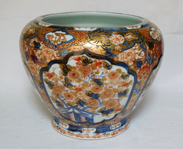 Grande potiche cache-pot / centre de table en porcelaine de Chine décor Imari doré à l'or, époque XIXe