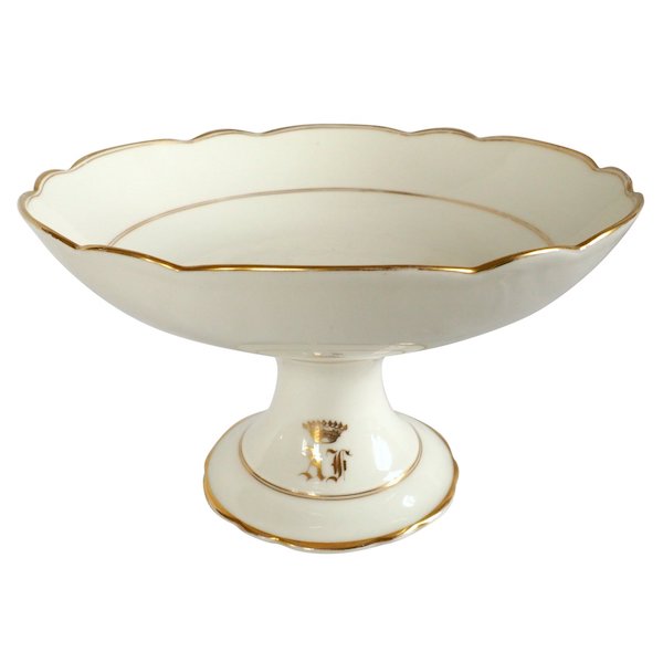 Compotier en porcelaine blanche et or couronne de comte monogramme AF - XIXe siècle