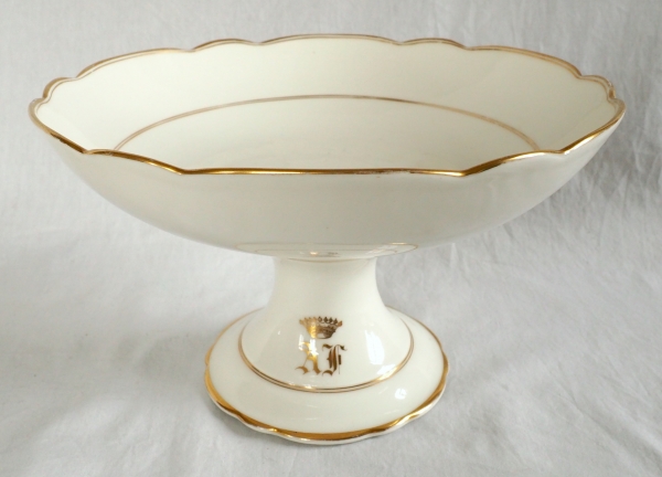 Compotier en porcelaine blanche et or couronne de comte monogramme AF - XIXe siècle