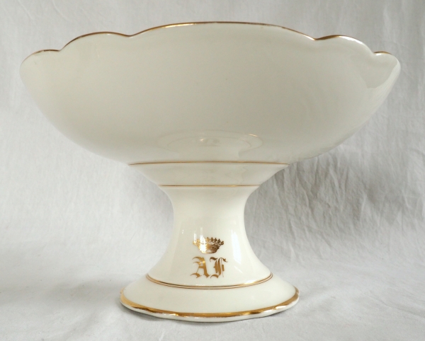 Compotier en porcelaine blanche et or couronne de comte monogramme AF - XIXe siècle