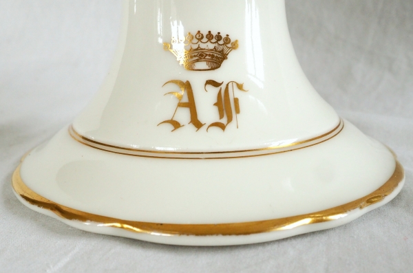 Compotier en porcelaine blanche et or couronne de comte monogramme AF - XIXe siècle