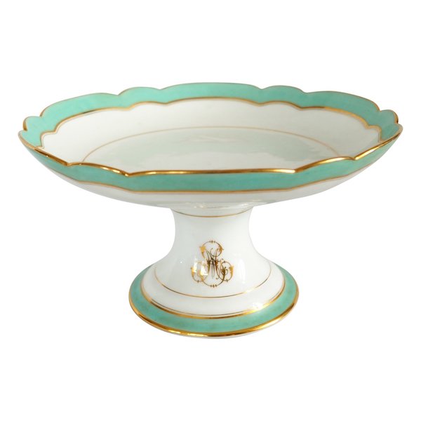 Compotier coupe en porcelaine de Paris vert d'eau et or - Pillivuyt - vers 1860