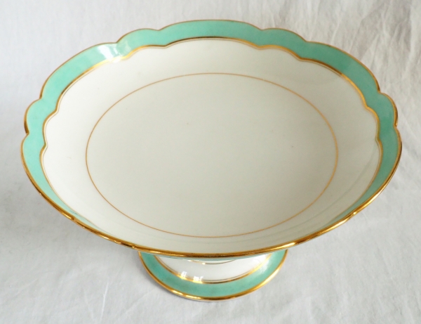 Compotier coupe en porcelaine de Paris vert d'eau et or - Pillivuyt - vers 1860