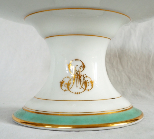 Compotier coupe en porcelaine de Paris vert d'eau et or - Pillivuyt - vers 1860