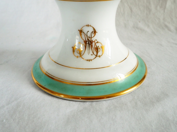 Compotier coupe en porcelaine de Paris vert d'eau et or - Pillivuyt - vers 1860