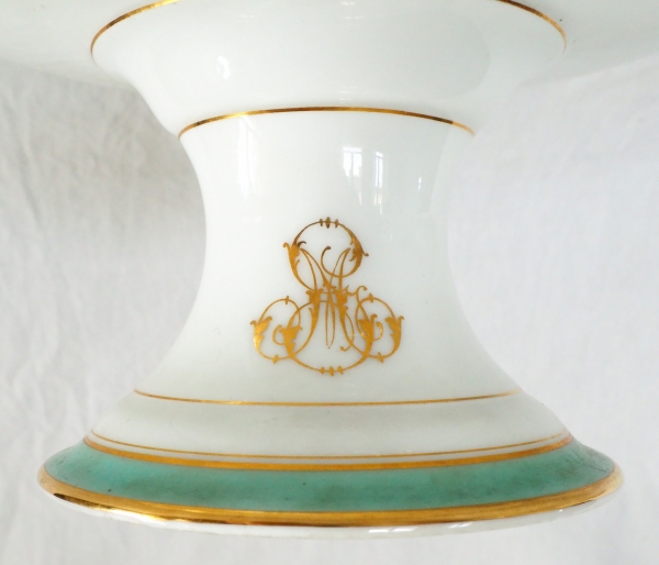 Compotier coupe en porcelaine de Paris vert d'eau et or - Pillivuyt - vers 1860