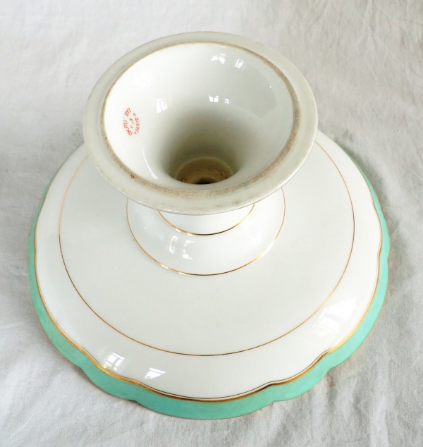 Compotier coupe en porcelaine de Paris vert d'eau et or - Pillivuyt - vers 1860