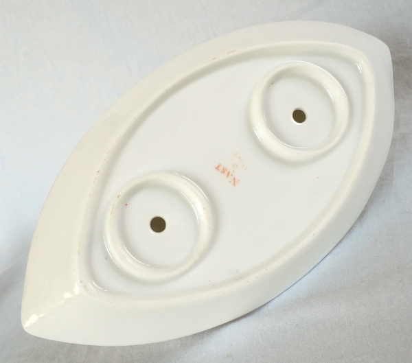 Nast : confiturier double d’époque Empire en porcelaine de Paris blanche et or