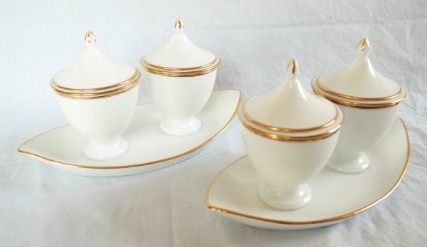 Nast : confiturier double d’époque Empire en porcelaine de Paris blanche et or