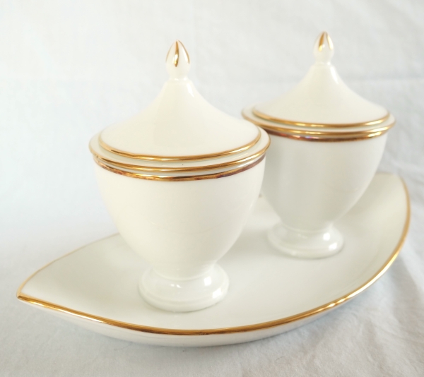 Nast : confiturier double d’époque Empire en porcelaine de Paris blanche et or
