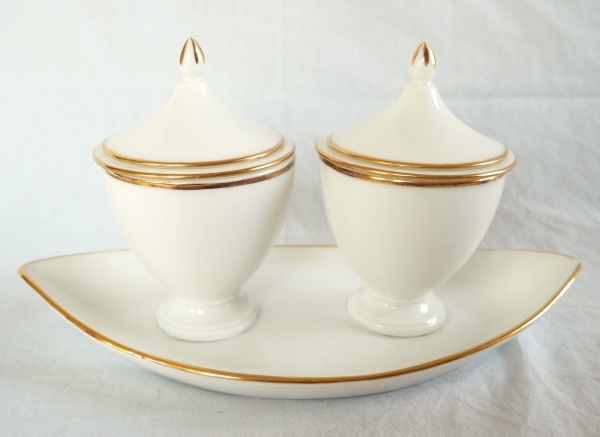 Nast : confiturier double d’époque Empire en porcelaine de Paris blanche et or