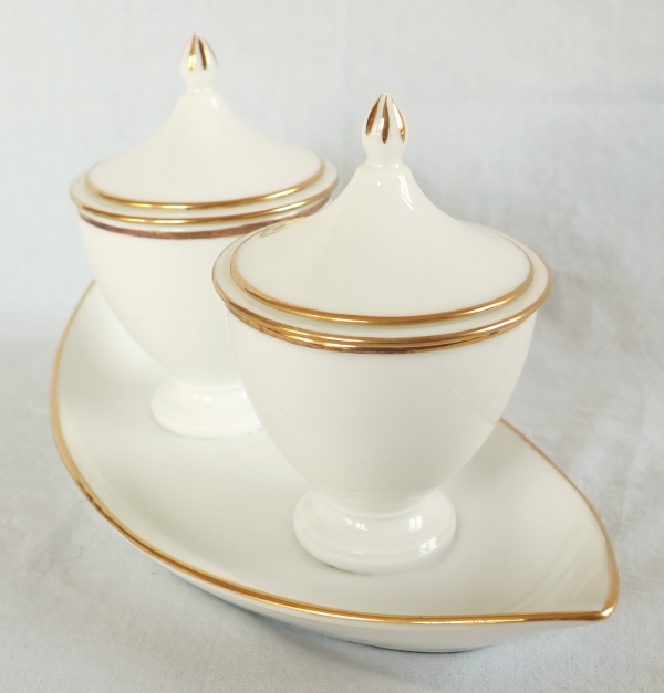 Nast : confiturier double d’époque Empire en porcelaine de Paris blanche et or