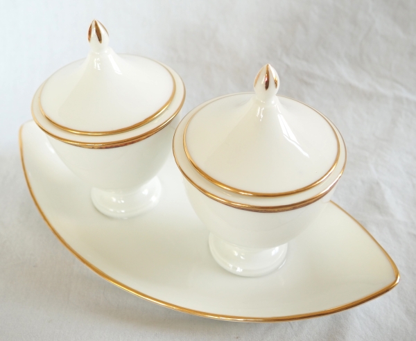 Nast : confiturier double d’époque Empire en porcelaine de Paris blanche et or