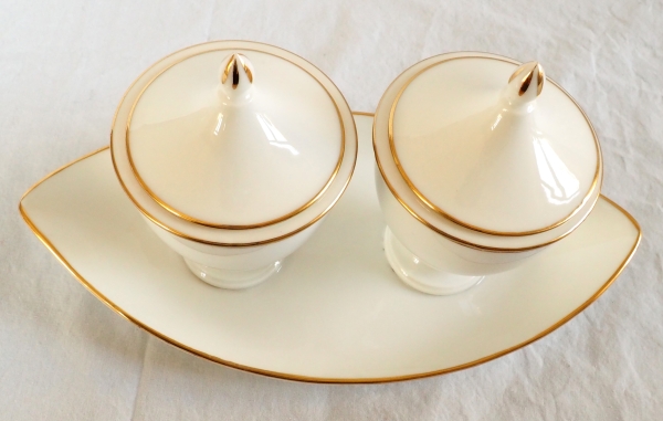 Nast : confiturier double d’époque Empire en porcelaine de Paris blanche et or