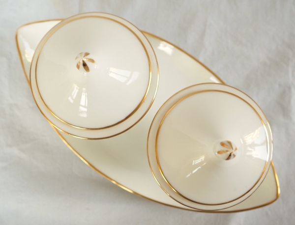Nast : confiturier double d’époque Empire en porcelaine de Paris blanche et or