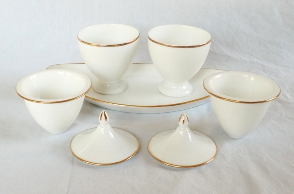 Nast : confiturier double d’époque Empire en porcelaine de Paris blanche et or