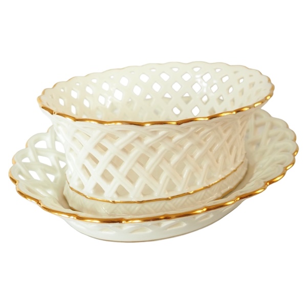 Nast : coupe corbeille ajourée et son dormant d'époque Empire - signée