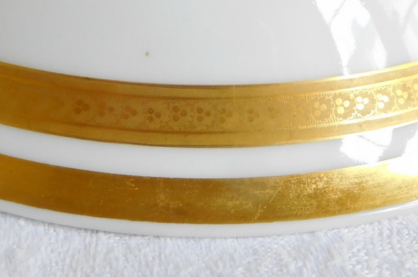 Compotier / coupe à fruits dorée à l'or fin d'époque Empire - Restauration en porcelaine de Paris