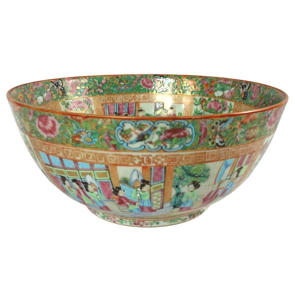 Grand bol à punch en porcelaine de Canton, Chine vers 1880