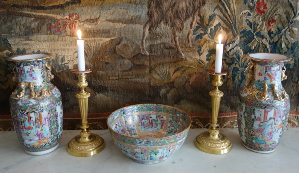 Grand bol à punch en porcelaine de Canton, Chine vers 1880