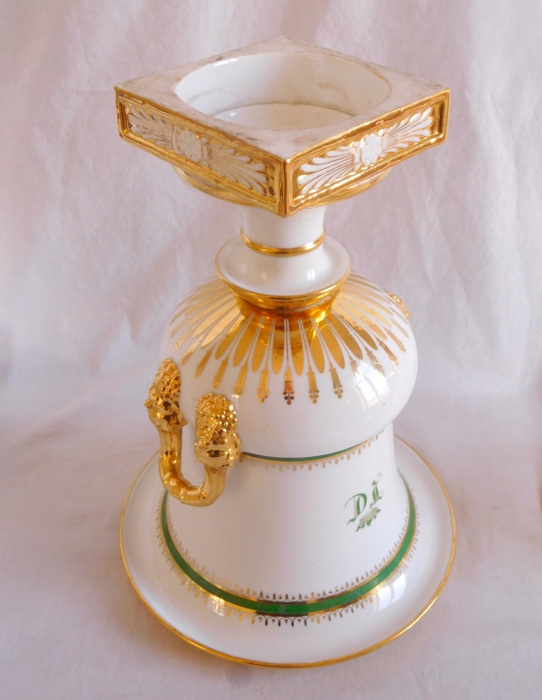 Grand vase glacière Empire en porcelaine de Paris - monogramme et couronne de Marquis
