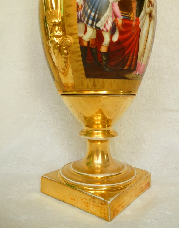 Large ornamental Paris porcelain vase, Empire Period, Manufacture Meslier - 38.5cm