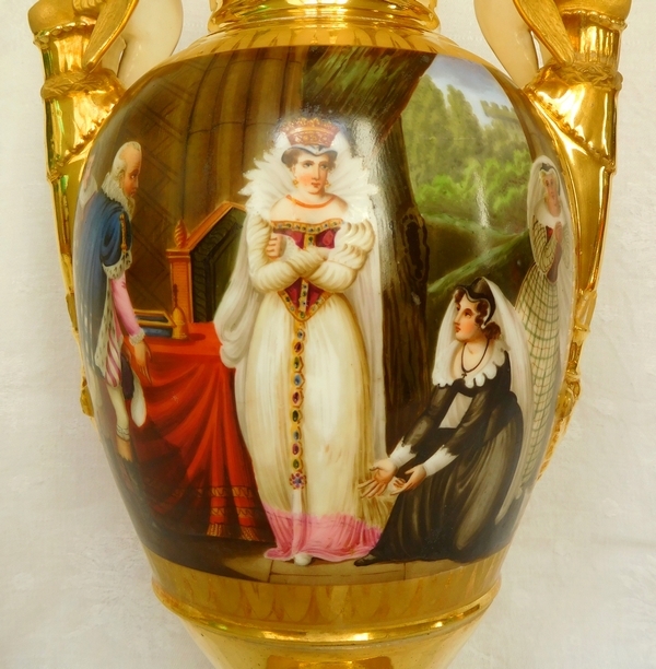 Large ornamental Paris porcelain vase, Empire Period, Manufacture Meslier - 38.5cm