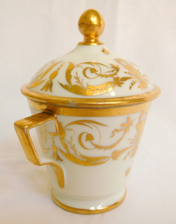 Manufacture de Locré - paire de pots à crème d'époque Consulat ou Empire en porcelaine dorée